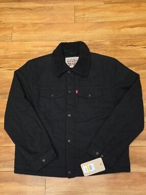 Levi's Canvas Midweight Sherpa Trucker Bomber Jacket Black Size Med NEW